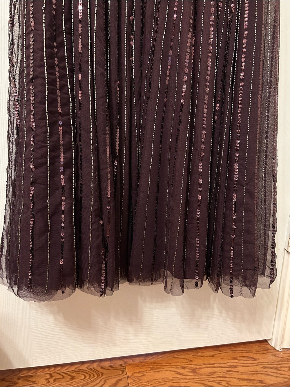 Mac Duggal Plum Beaded Sequin Flutter Sleeve Gown - Picture 10 of 16